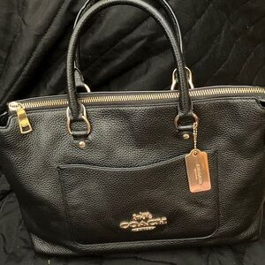 Coach Black Leather Satchel with Gold Accents